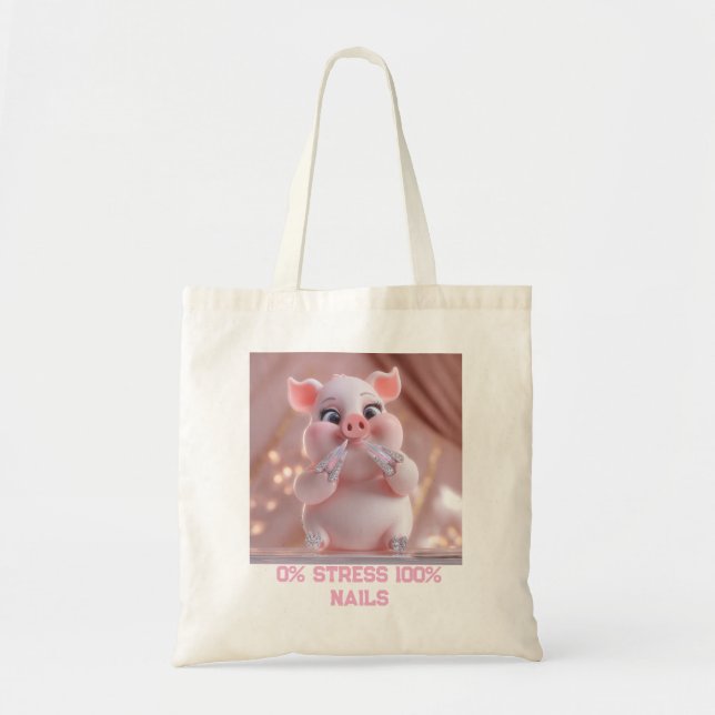 Söt gris-manicur-totebag | Rolig rosa gris-moda Tygkasse (Framsidan)