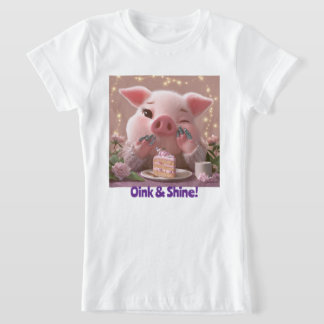 Söt gris med manikyr och tårta – Rosa Shine-design T Shirt