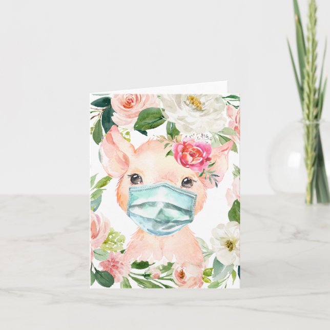 Söt gris som bär mask | Social distansering Kort (Framsida)