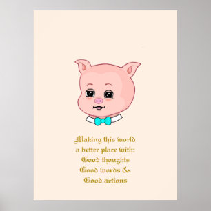 Söt gris tecknad film & positiva ord poster