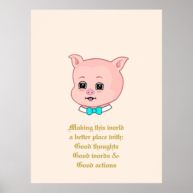 Söt gris tecknad film & positiva ord poster (Framsidan)
