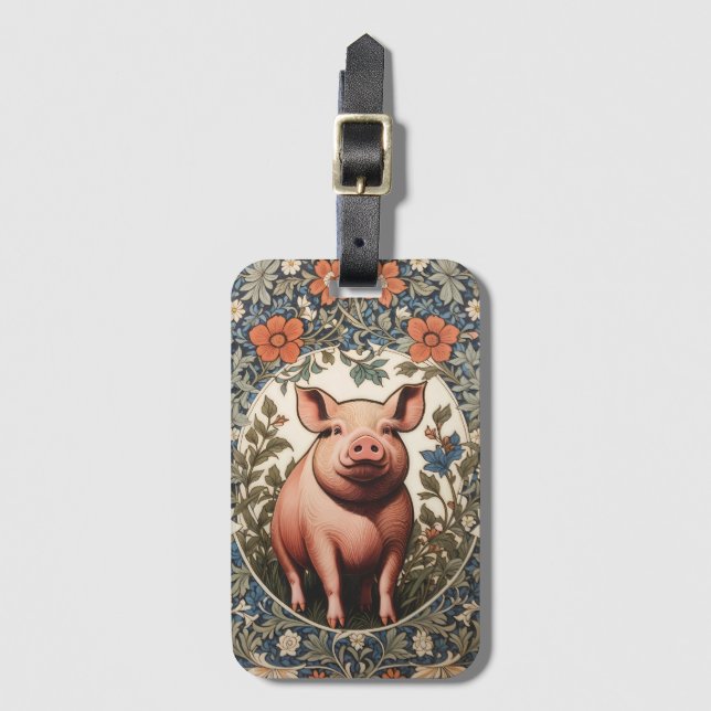 Söt gris William Morris-inspirerad Bagagebricka (Framsida vertikal)