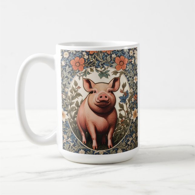 Söt gris William Morris-inspirerad Kaffemugg (Vänster)