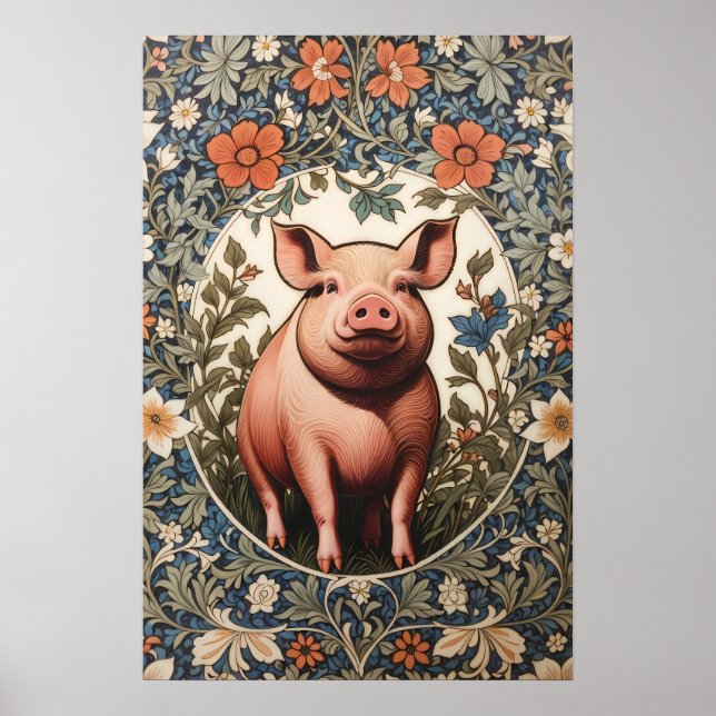 Söt gris William Morris-inspirerad Poster (Framsidan)