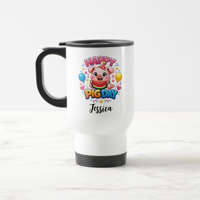 Söt Grisdag-mugg – Förälskad gris Resemugg (Vänster)