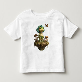 Söt grod flicka bland svamp med fjäril t shirt