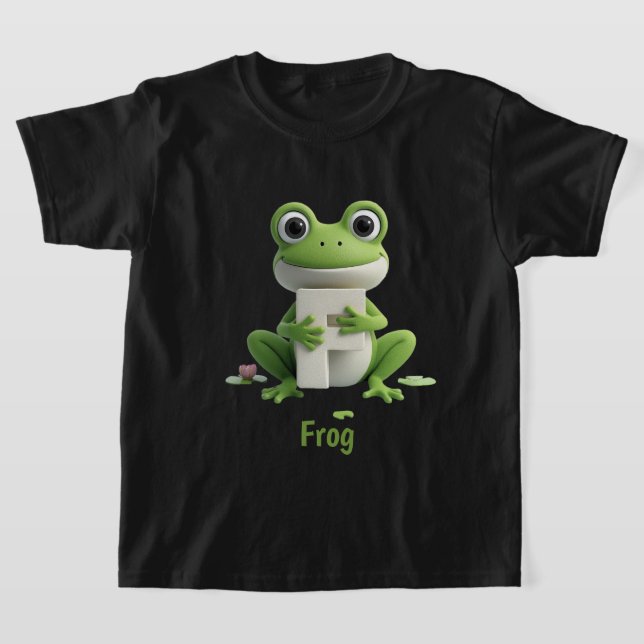 Söt Groda Barn T-Shirt | F är för Groda Alfabetet  (Laydown)