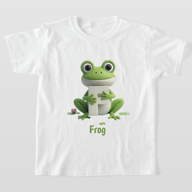 Söt Groda Barn T-Shirt | F är för Groda Alfabetet (Laydown)
