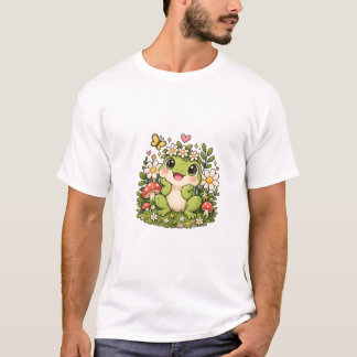 Söt Groda Blommig T-Shirt
