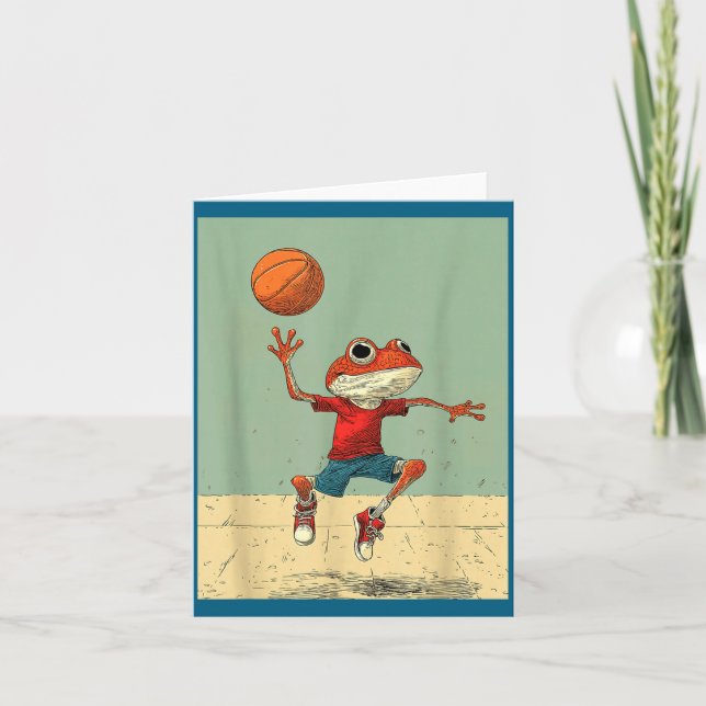 Söt Groda Djur Rolig Basket Grafik Konst Kort (Framsida)
