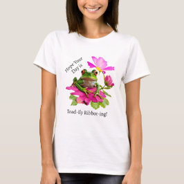 Söt groda eller paddpuns på rosa blommor t shirt