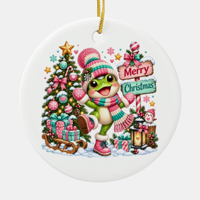 Söt Groda God Jul Julgransprydnad Keramik (Framsidan)