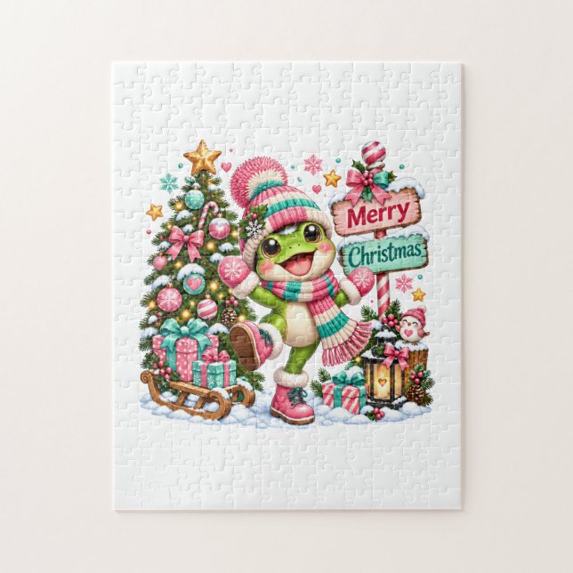 Söt Groda God Jul Pussel (Vertikal)