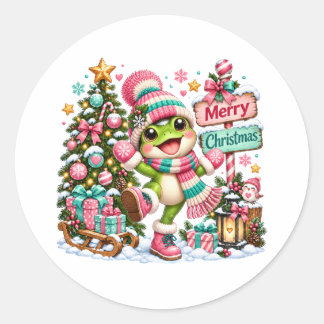 Söt Groda God Jul Runt Klistermärke