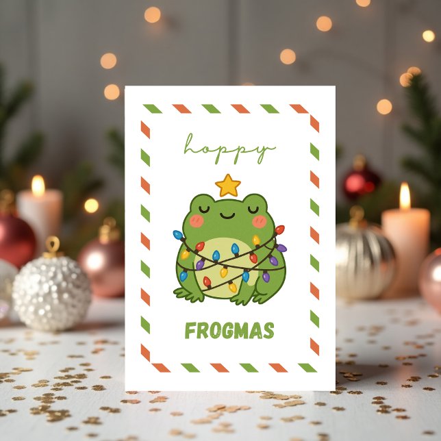 Söt Groda “Hoppig Grodmås” Roligt Högtidskort Julkort (Cute Frog “Hoppy Frogmas” Funny Holiday Card )