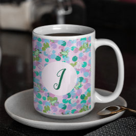 Söt Groda Konst Rosa Näckrosor Anpassad Monogram Kaffemugg