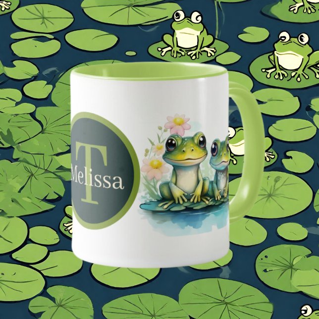 Söt groda lägg till monogram mugg (Skapare uppladdad)