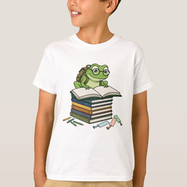 Söt Groda Läsare - Bokorm Student T Shirt (Framsida)