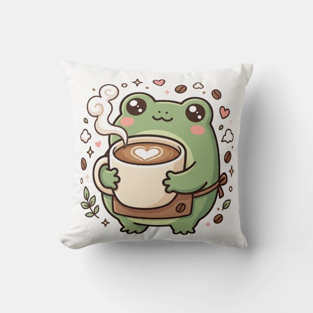 Söt Groda Latte Art Kudd Kudde (Framsida)