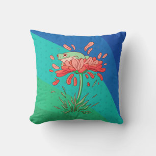 Söt groda med blomblad kudde