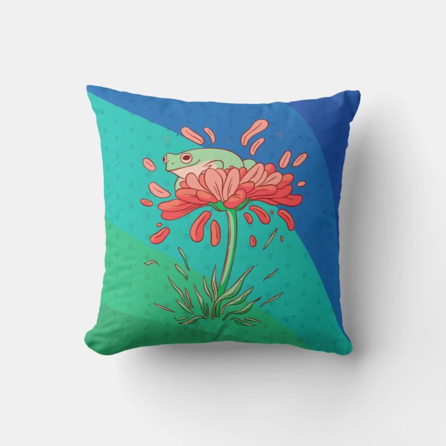 Söt groda med blomblad kudde (Framsida)