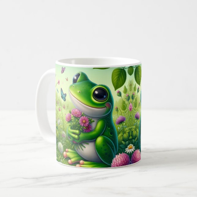 Söt groda med blommor kaffemugg (Framsida vänster)