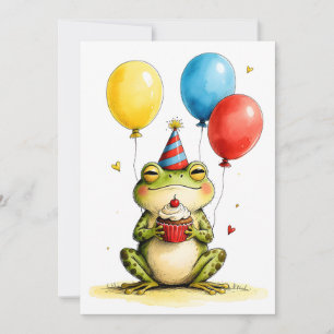 Söt groda med cupcakes barn födelsedag platt kort