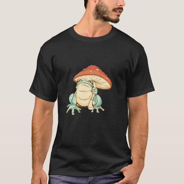 Söt Groda Med Ett Svampparasoll T Shirt (Framsida)