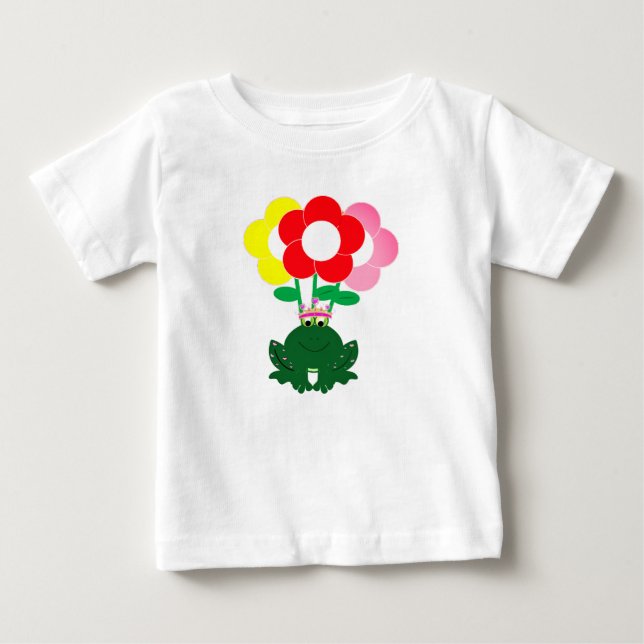 Söt groda med färgglada blommor Barn T-Shirt (Framsida)