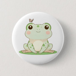 Söt groda med fjäril Cute Natur Design Knapp