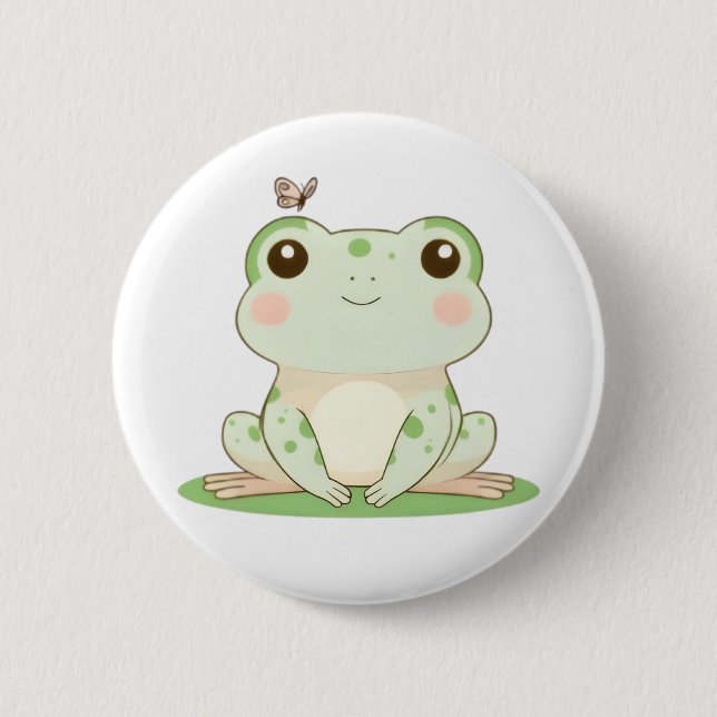 Söt groda med fjäril Cute Natur Design Knapp (Framsida)