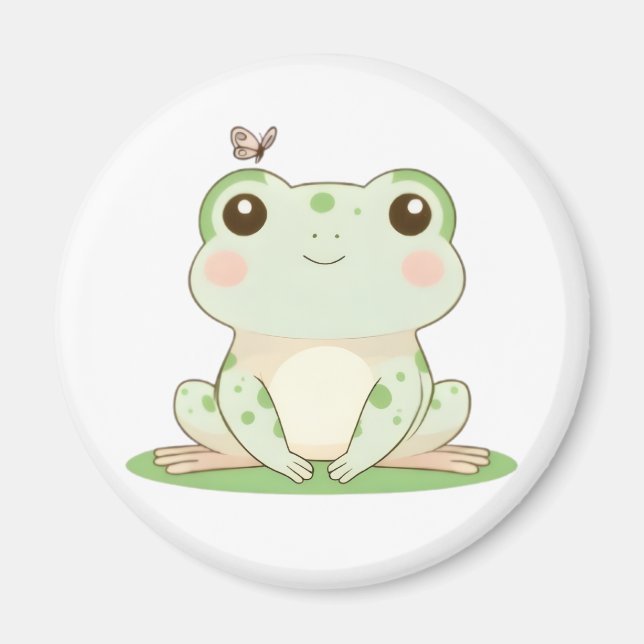Söt groda med fjäril Cute Natur Design Magnet (Framsidan)