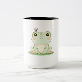 Söt groda med fjäril Cute Natur Design Två-Tonad Mugg