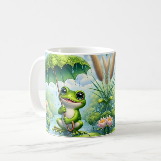 Söt groda med paraply kaffemugg (Framsida vänster)
