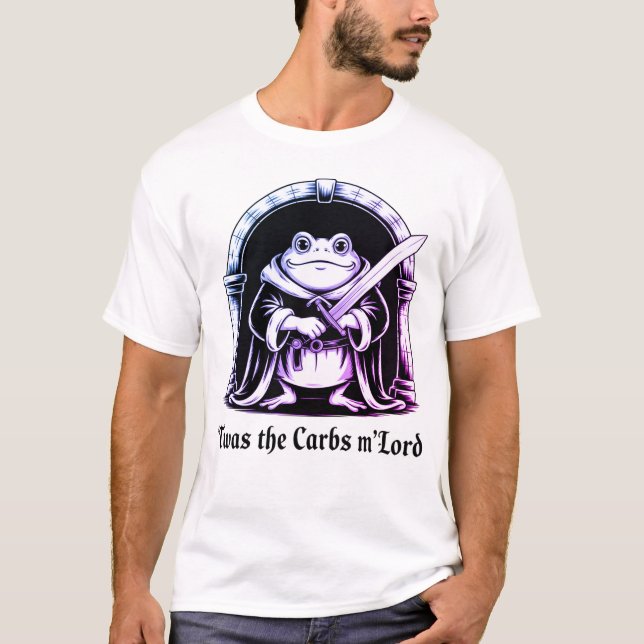 Söt groda med svärd kolhydrats skämt design t shirt (Framsida)
