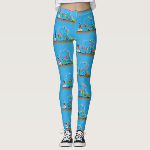 Söt groda och bi i trädgården tecknad illustration leggings