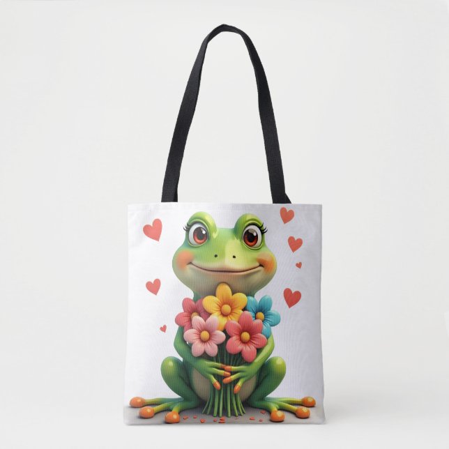 Söt Groda och Blommor Toteväska Tygkasse (Framsida)