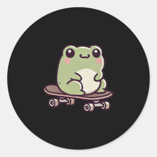 Söt Groda På Skateboard Rolig Skateboardåkning Runt Klistermärke