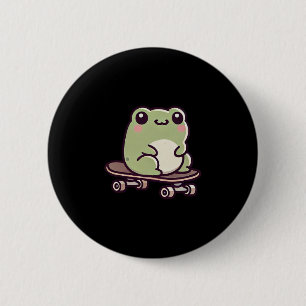 Söt Groda På Skutert Rolig Skateboardåkning Knapp