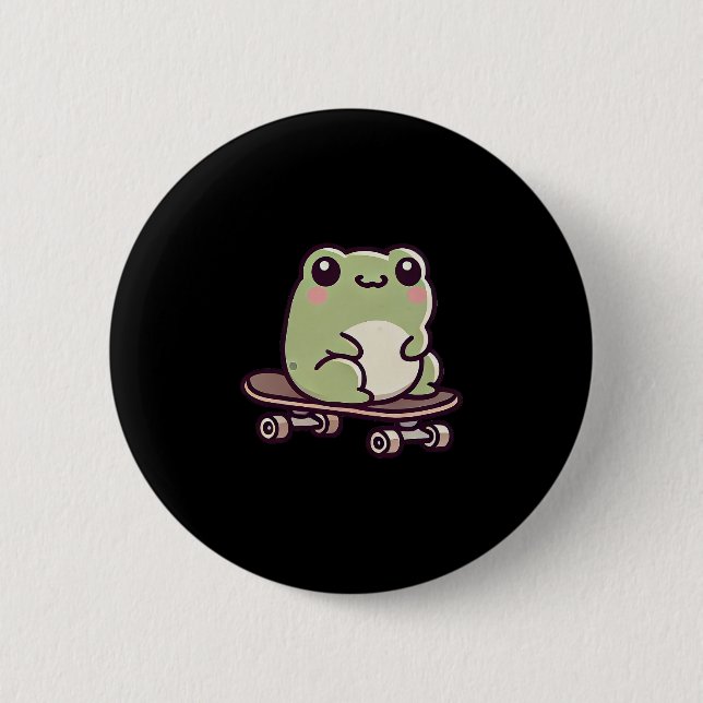 Söt Groda På Skutert Rolig Skateboardåkning  Knapp (Framsida)