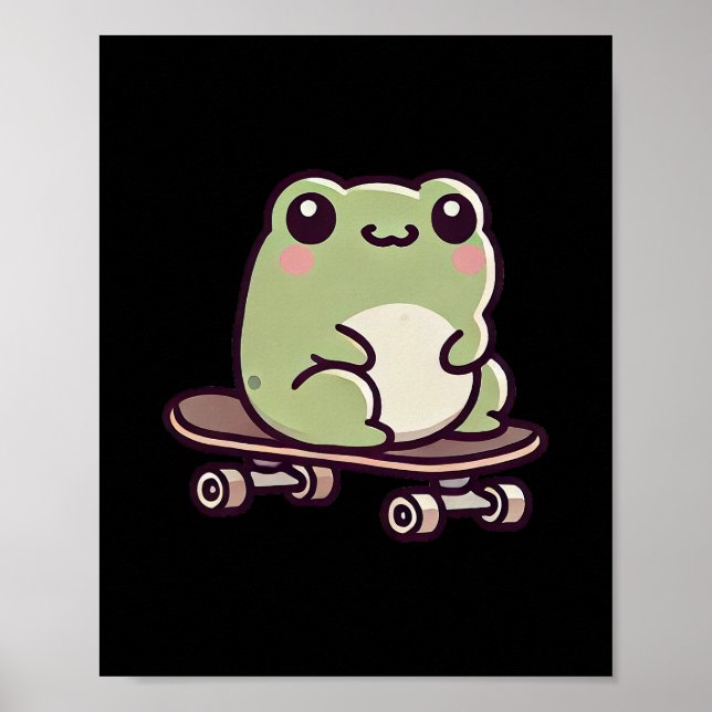 Söt Groda På Skutert Rolig Skateboardåkning  Poster (Framsidan)