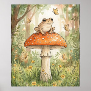 Söt groda på svamp Skogskulla Poster