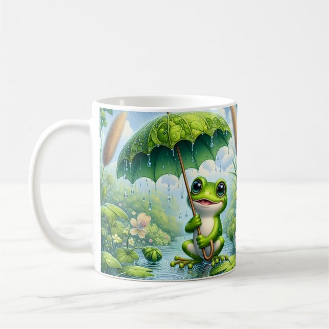 Söt groda paraply kaffemugg omslag | Regnig dag gr (Vänster)