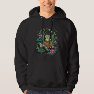 Söt groda ridande sköldpadda damm vintage vektor k hoodie