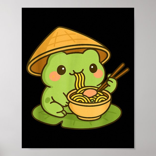 Söt groda som äter Ramen Anime japanska presenter  Poster (Framsidan)