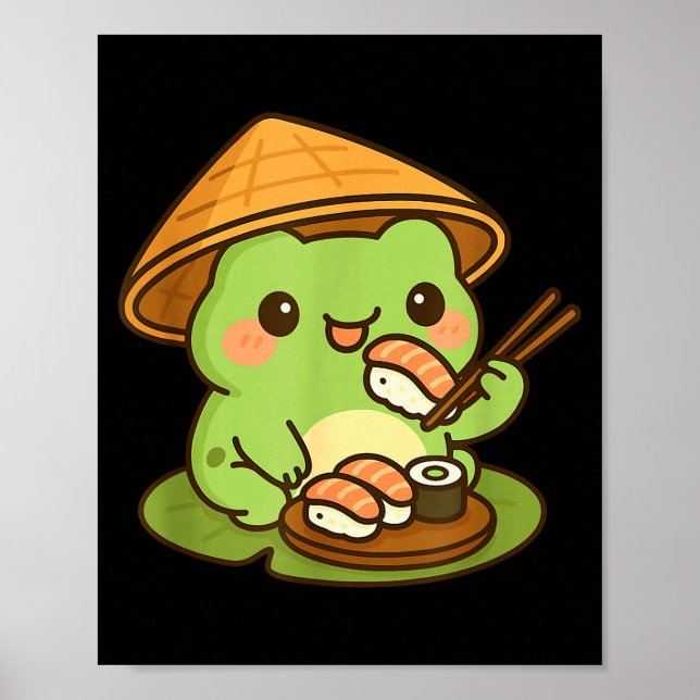 Söt groda som äter sushi anime japanska presenter  poster (Framsidan)