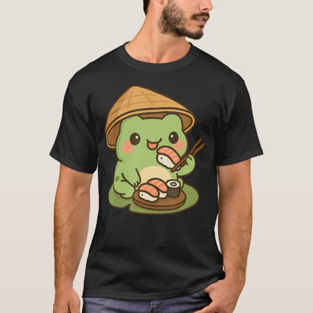 Söt Groda som äter Sushi Anime T Shirt (Framsida)