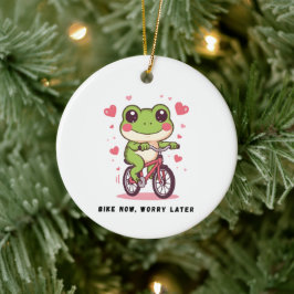 Söt groda som cyklar | Roligt present till grodäls Julgransprydnad Keramik