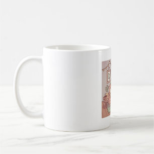 Söt groda som läser en bok i mysigt rum kaffemugg
