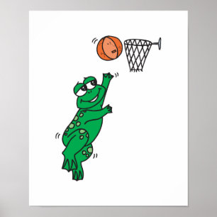 Söt groda som spelar basket poster